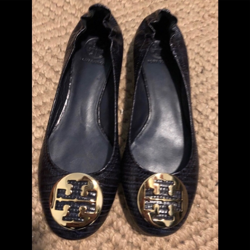 NIB Tory Burch Navy Reva Lizard shoes